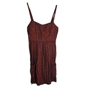 American Eagle Geometric Tribal Print Mini Dress Rust Navy Strappy Back Size 8